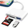 Aplimln Adattatore Lettore di Schede SD per iPhone, Lightning Adattatore Scheda SD per iPhone 3 in 1 con Porta USB und Doppio Slot per Micro SD/SD, Adattatore per Scheda di Memoria Fotografica - Plug and Play