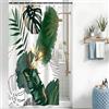 Uiiooazy Tenda Doccia Antimuffa, Tenda Doccia 120x180cm Verde Tropicale Boho Chic Astratta Foglie di Palma Giungla Tende da Bagno Tessuto Lavabile Impermeabile Tende per Vasca da Bagno con 8 Anelli