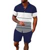 Generico Uomo Estate T-Shirt Set Waffle Tinta Unita Scollo V Polo Shirt Uomo Set Sport Sciolto Causal Shirt Uomo Set Completi Sportivi Uomo Tute Da Ginnastica Da Uomo