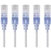 Monoprice SlimRun Cavo patch Ethernet Cat6A, cavo di rete Internet RJ45, 550 Mhz, UTP, filo di rame puro nudo, 10 G, 30 AWG, 1,5 m, blu, confezione da 5, serie SlimRun