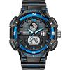 Boosns Uomo Orologio Sportivo Digitale Outdoor Impermeabile Plastica Orologi da Polso LED Elettronico Analogico Quarzo Doppio Tempo Allarme Cronometro (Nero Blu)