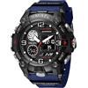 Boosns Digitale Sportivo Outdoor Orologio da Uomo Analogico Quarzo Doppio Tempo LED Elettronico Plastica Orologi da Polso (Nero Blu)