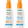 Garnier Ambre Solaire Kids Sensitive Advanced SPF 50+ Spray Protezione Molto Alta Bambini Ipoallergenico e Resistente all'Acqua con Ceramidi per Ripristinare Barriera Cutanea - 2 flaconi da 150ml