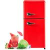 RCBDBSM Mini frigo da 60 litri con scomparto congelatore, mini bar retrò per bevande, frigorifero, ripiani in vetro, illuminazione interna a LED per ufficio, campeggio e giochi, giallo/rosso,Red