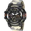 Boosns Orologio da Uomo Impermeabile Doppio Tempo LED Elettrone Sport Analogico Quarzo Outdoor Militare Sportivo Digitale Orologi da Polso (Beige)