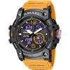 Boosns Orologio da Uomo Outdoor Impermeabile Plastica Orologi da Polso Sportivo LED Elettronico Analogico Quarzo Doppio Tempo Allarme Cronometro (Arancione)