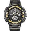 Boosns Uomo Orologio Sportivo Digitale Outdoor Impermeabile Plastica Orologi da Polso LED Elettronico Analogico Quarzo Doppio Tempo Allarme Cronometro (Oro nero)