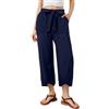 ZANZEA Pantaloni casual da donna, in cotone e lino, vestibilità larga, con elastico in vita e tasca, Marina Militare, S