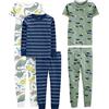 Simple Joys by Carter's 6-Piece Snug Fit Cotton Pajama Set Pigiama, Bianco Dinosauri/Blu Righe/Verde Costruzione, 4 Anni (Pacco da 3) Bambino