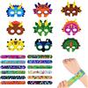 AOMIG Maschere Bambini Feste, 9 Pezzi Maschere di Dinosauro Feltro Halloween con 12 Bracciali, Mascherine Carnevale Bambini Gadget per Carnevale Halloween Festa Cosplay