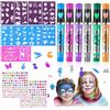 AOMIG Kit Tattoo Temporanei per Bambini, 6 Pezzi Tatuaggi Penne Bambini Glitterati Penne tattoo, Kit Di Tatuaggi Glitterati con 86 Stencil e 330 Brillantini Viso, Regali per Halloween, Natale, Festa