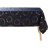 Douceur d'Intérieur Star Tovaglia Rettangolare, 150 x 240 cm, Poliestere Stampato Metallizzato, Blu Navy e Oro