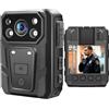 CAMMHD H10 32GB 1296P Bodycam Polizia professionale, 3200mAh IP66 impermeabile Police Body Cam per 15 ore di registrazione video, Fotocamere montate sul corpo