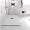 Yellowshop - Piatto doccia rettangolare marmoresina base 90 cm h 2,5 cm HEAVY Bianco con sifone, piletta e copripiletta inox (cm 90x100)