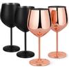 Livole Set di 4 bicchieri da vino infrangibili, 550 ml, eleganti bicchieri da vino in metallo per vino rosso, cocktail, champagne, campeggio, oro rosa e nero opaco