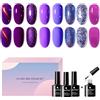 SIUHEN 8 Smalto Gel Unghie Uv Fucsia Smalti Semipermanenti per Unghie Colori uv Led Passione Colorati Set Professionali Nail Polish Effetto Kit Lilla Viola Senza Lampada Fucsia Autunno + Base Coat Shining