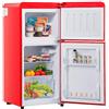 RCBDBSM Mini frigorifero con capacità utile di 60 litri, piccolo frigorifero con 2 ripiani in vetro rimovibili, combinazione frigo-congelatore retrò, da libera installazione, 46 dB, giallo/rosso,Red