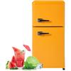 RCBDBSM Mini frigo da 60 litri con scomparto congelatore, mini bar retrò per bevande, frigorifero, ripiani in vetro, illuminazione interna a LED per ufficio, campeggio e giochi, giallo/rosso,Yellow