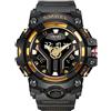 Boosns Orologio da Uomo Impermeabile Digitale Sportivo Outdoor Analogico Quarzo LED Elettronico Doppio Tempo Plastica Orologi da Polso e Cinturino Gomma (Oro nero)