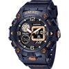 Boosns Digitale Sportivo Outdoor Orologio da Uomo Analogico Quarzo Doppio Tempo LED Elettronico Plastica Orologi da Polso (Blu scuro)
