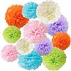 KASESSS 12 Pezzi Pom Pom Carta Velina, Colorati Pon Pon di Carta, Set di Fiori di Carta per Decorazioni, Pompon Decorazioni Festa da Appendere, Pompon Carta Velina per Compleanno o Festa di Carnevale