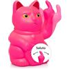 ANGRY CAT - Gatto fortuna Lucky Cat - Divertente gatto giapponese che saluta con dito medio puzzolente - Figura statuetta statua idea di regalo con braccio ondeggiante - rosa, 15cm