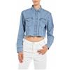 REPLAY Camicia in Jeans Donna Manica Lunga in Cotone, Blu (Medium Blue 009), S