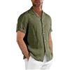 Runcati Camicia a maniche corte in lino, da uomo, in cotone, per il tempo libero, da spiaggia, da uomo, verde oliva, M