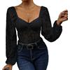 SHEKINI Body Donna Pizzo Maniche Lunghe Sbuffo Sottile Bodysuit a Rete Scollo a Cuore Maniche a Lanterna Trasparente Tulle Tops