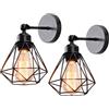 iDEGU Applique da parete industriale Set di 2 lampade da parete vintage design retrò paralume luce gabbia in metallo mini applique interna, nero, gabbia A, rotazione a 180 °, 16 cm