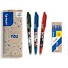 PILOT x NARUTO - Set da 3 penne FriXion Ball, Nero, Blu, Rosso + 1 Set da 6 ricariche blu - Penne cancellabili - Naruto Shipudden Limited Edition - Penne roller ricaricabili - Blu - Punta media