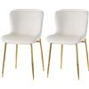 WG Set di 2 sedie da pranzo Moderne in Tessuto effetto tessuto effetto velluto Imbottite con Piedi in Metallo, 45x54x82 cm, Beige|Aosom