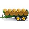 Siku 2891, Rimorchio per rotoballe, 1:32, Metallo/Plastica, Verde, Con 15 rotoballe, Compatibile con ganci di traino posteriori standard