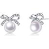 PHNIBIRD Orecchini Perle in Argento Sterling 925 con Anallergico Carino e Dolce Orecchini a Fiocco Zirconia Brillante Regalo per Figlia e Nipote