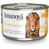 Amanova Cibo Umido in Lattina per Gatti - Filetto di Pollo e Formaggio - 12x70 gr - IN BRODO