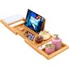 ADOV Vassoio da bagno estensibile in legno di bambù con supporto integrato per libri, telefono, tablet, candele, sapone, asciugamani, bicchieri da vino, regolabile, adatto alla maggior parte delle