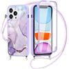 Yoedge Custodia con Cordino per OPPO A5/OPPO A9 (2020) Cover 6,5, 360 Gradi Full Body Cover con Collana Ultra Sottile TPU Silicone Antiurto e Trasparente PC Bumper Protettiva Custodia, Marmo 4
