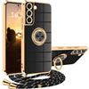 XCYYOO Cover per Samsung Galaxy S21 5G con Cordino, Custodia per Samsung S21 con Tracolla, Elettrolitica Antiurto Case 360°Metallo Ring Kickstand Litetettiva Auto,Cover per Samsung S21 5G Silicone con cord