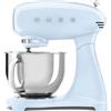 Smeg, Impastatrice Planetaria SMF03PBEU, 10 Livelli di Velocità, Funzione Smooth Start, Ciotola da 4,8 L, Sicurezza Blocco Motore, 3 Fruste, Gancio e Coperchio in Dotazione, 800W, Azzurro