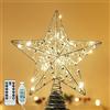 Lewondr Puntale per Albero di Natale a Forma di Stella, 11 Puntale con Base Spirale Telecomandato Alimentato da USB, 8 modalità con Timer, Argento