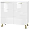 EUGAD Mobile Sottolavabo per Bagno, Armadietto Sotto Lavandino da Terra a 2 Ante, Mobiletto Copricolonna in Legno, con Ripiano Regolabile e Foro per Sifone, Bianco Lucido, 60x30x60cm