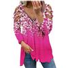 CCOOfhhc Maglietta da donna, casual, a maniche lunghe, con scollo a V, con chiusura lampo, per il tempo libero, la primavera, l'autunno, a maniche lunghe, taglie grandi, casual, tinta unita, U rosa., XXXL
