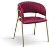 PAZZO DESIGN Sedia Penelope Bordeaux set da 2 sedie in velluto e gambe in metallo