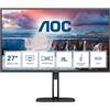 AOC Q27V5C -Monitor da 27 Pollici QHD , Speaker, Regolabile in Altezza (2560 x 1440, 75 Hz, HDMI, DisplayPort, USB-C, USB Hub) Nero
