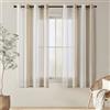 EMEMA Tende a righe trasparenti con occhielli Tende in voile Soggiorno moderno Set di 2 tende Camera da letto Trasparente con motivo Tenda a righe semitrasparente 140 x 160cm Bianco Beige