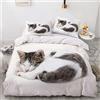 YASMENG Biancheria da letto 155 x 220 cm, motivo gatto bianco per bambini e ragazze, set di biancheria da letto in microfibra, copripiumino con chiusura lampo e 2 federe 80 x 80 cm