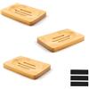 0XBIT Portasapone, 3 pezzi Porta Saponetta in Legno Naturale, Portasapone da Bagno, con Foro di Scarico Portasapone, con Tappetino Antiscivolo, adatto per Bagno e Cucina 0XBIT