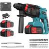 Tsebugap Martello Perforatore a Batteria, Martello Tassellatore a Batteria, Martello Demolitore con Frizione di Sicurezza e Controllo delle Vibrazioni, 4 in 1 Funzion, 2 * 4000mAh