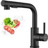DAYONE Rubinetti da cucina neri opachi con doccetta estraibile, miscelatore da cucina in acciaio inox, 2 funzioni di spruzzo