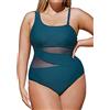 CUPSHE Costume da bagno intero da donna, taglie forti, in rete, controllo della pancia, con spalline rimovibili, costume da bagno, Blu ciano., XL
